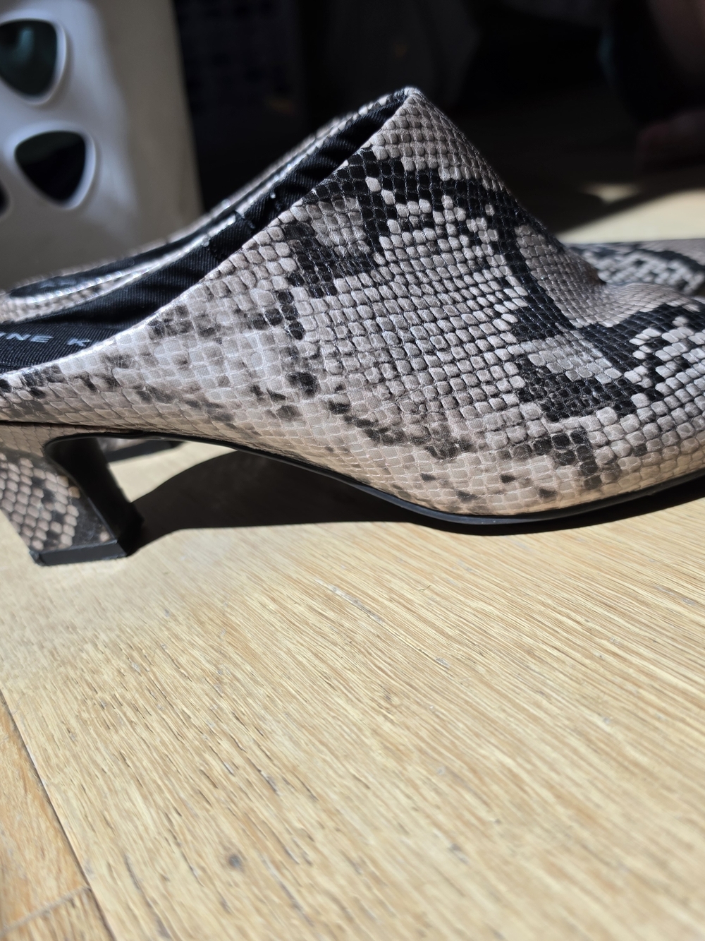 Snake-Print Slip-On Mules in Taupe and Black - Picture 4 of 5